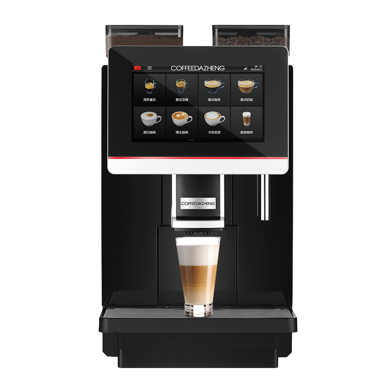 COFFEEDAZHENG GT4商用全自动咖啡机,金属冲泡器,寿命长,稳定性高,500kg研磨寿命陶瓷平刀盘,出粉粗细均已,双PUMP系统,粉料系统,研磨系统,双锅炉系统,,全自动清洁系统,支持新建饮品