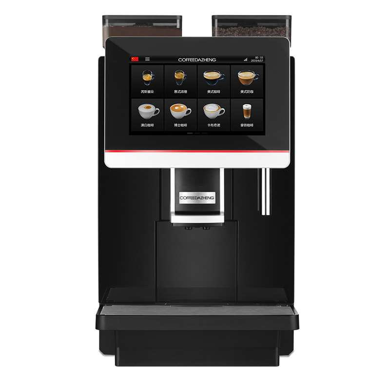 COFFEEDAZHENG GT4商用全自动咖啡机,金属冲泡器,寿命长,稳定性高,500kg研磨寿命陶瓷平刀盘,出粉粗细均已,双PUMP系统,粉料系统,研磨系统,双锅炉系统,,全自动清洁系统,支持新建饮品