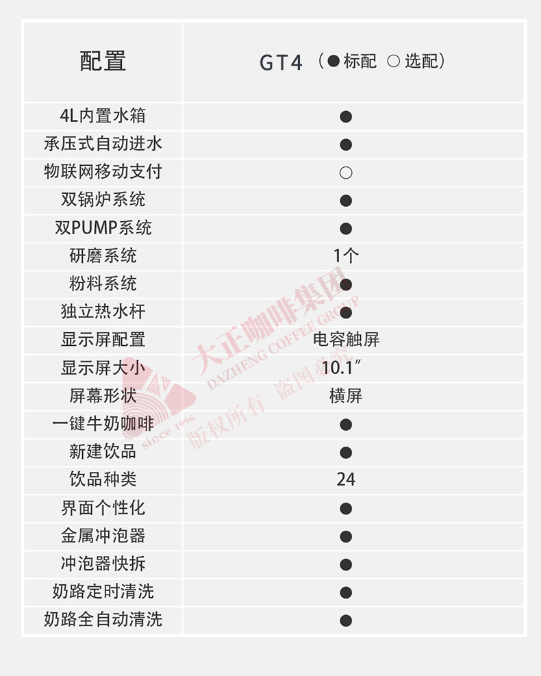 COFFEEDAZHENG GT4商用全自动咖啡机,可选配置