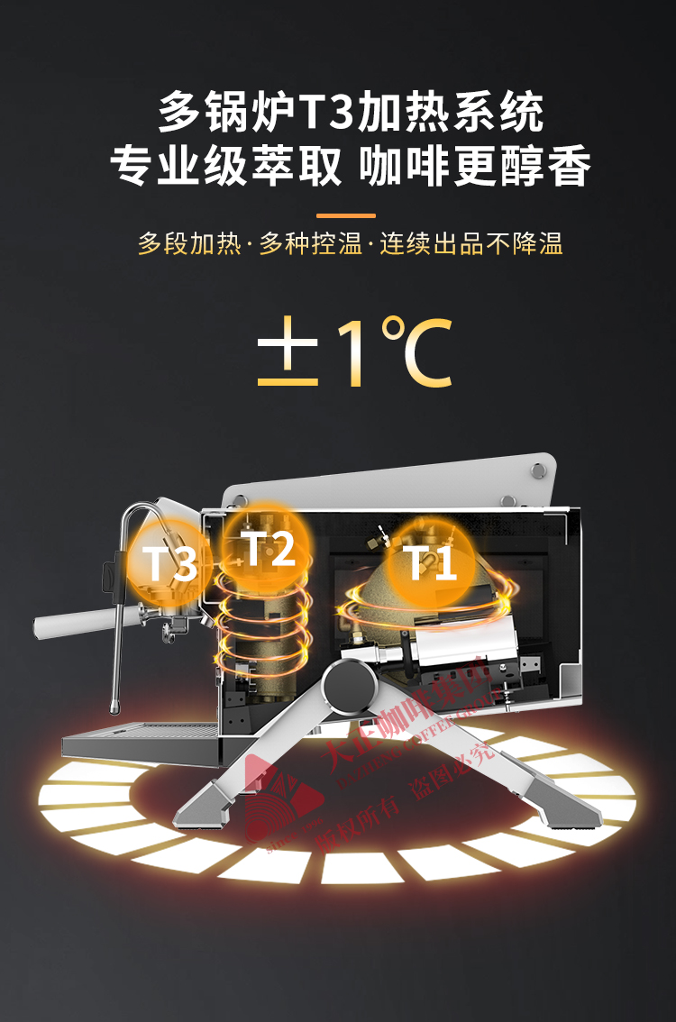 多锅炉T3加热系统，专业级萃取 咖啡更醇香